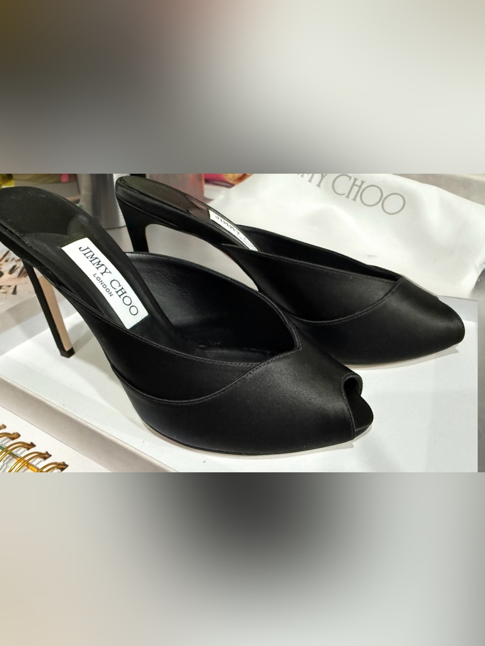 Jimmy Choo Black Satin Brigitte Mules